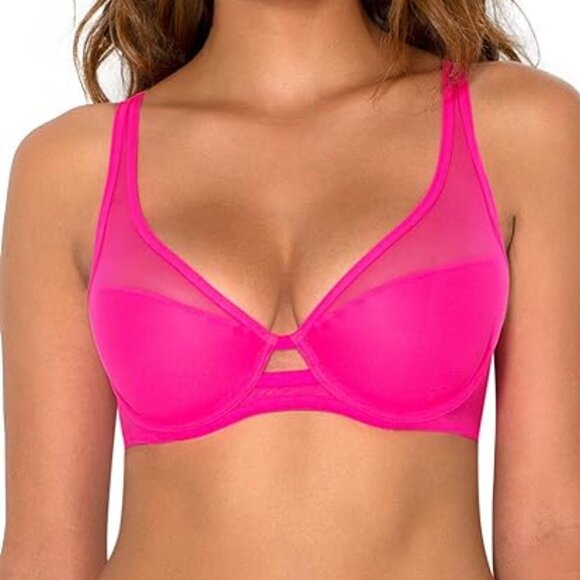 Smart & Sexy Women's Hot Pink Mesh Plunge Bra 32DDD - Picture 1 of 6